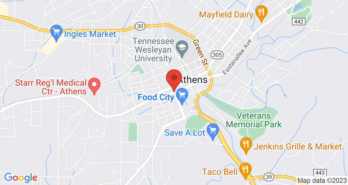Google Map for 100-198 N Hill Street Athens, TN, 37303